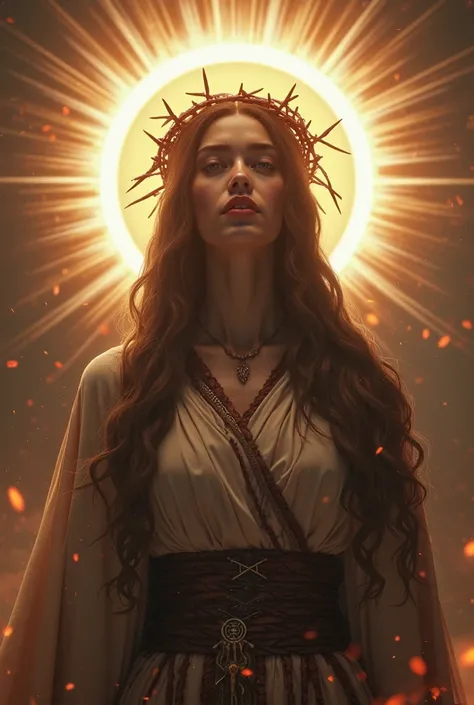 arafed woman in a robe and crown of thorns with a halo, artwork in the style of guweiz, guweiz masterpiece, guweiz, holy halo, divine ray over her head, guweiz on artstation pixiv, unreal engine render + a goddess, guweiz on pixiv artstation, angelic halo,...