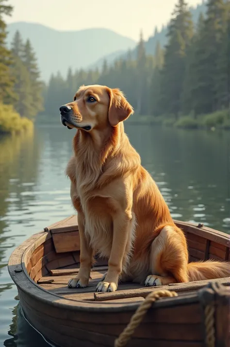 Golden retriever on a boat