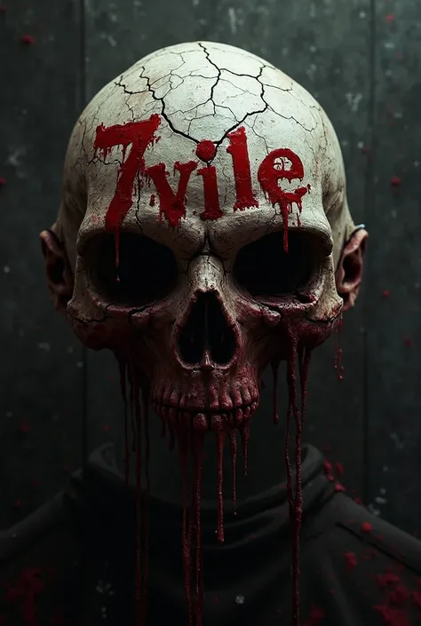 Create an image for a command like a profile picture in the image, have written the word 7VILE in the color red and do it with a cracked helmet dripping with blood