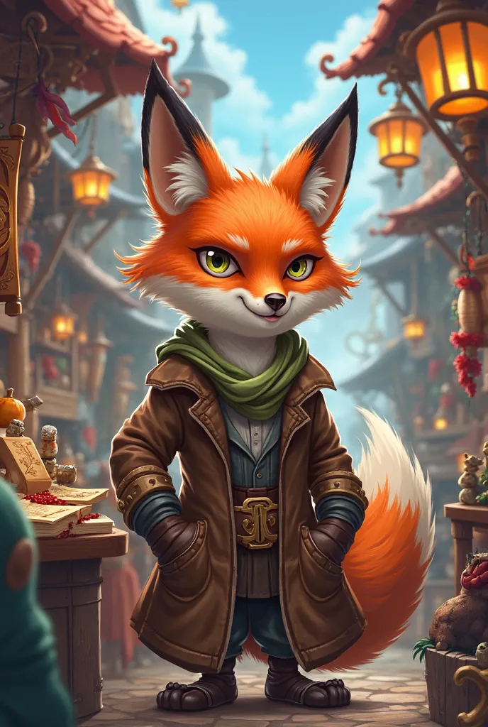 Un renard adulte vendeur dans un style jeux-vidéos rpg