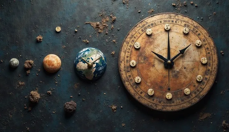 create several wall clocks, without being on the wall, That is to say that as if they were in space and the background image is the rotation of the Earth and the Moon on the axis of the Sun. being enigmatic