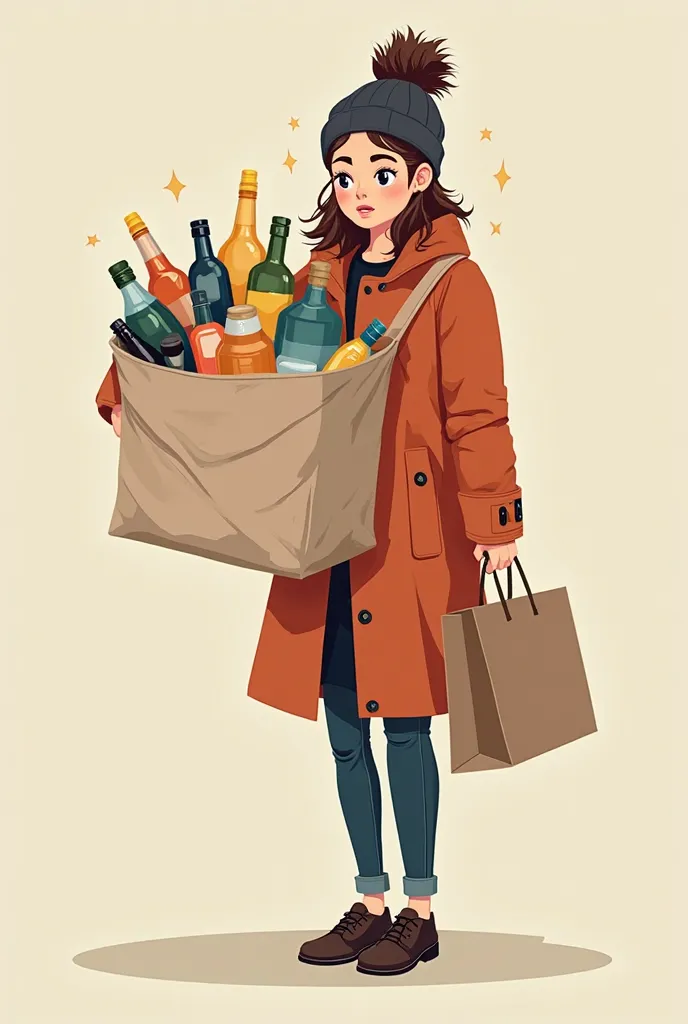 I want to make another image with infographic vectors to show a person with a bag with many products, The person must have European traits. I'll share a reference image for using the same design. The person must be worried that they are carrying a lot of p...