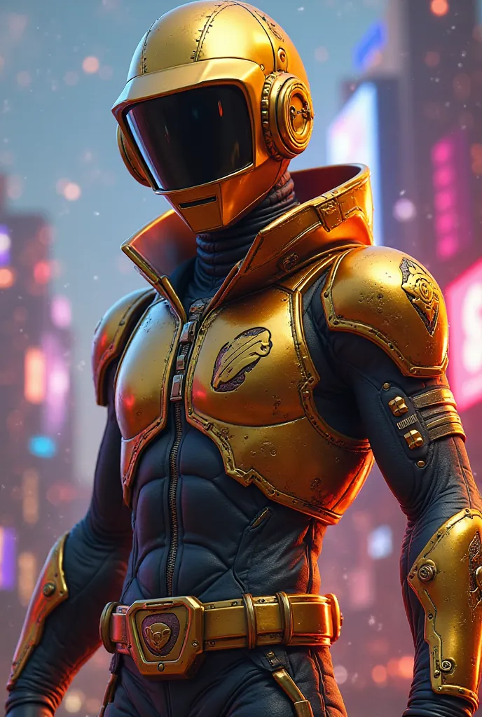 Fais un skin Fortnite, daft punk (The one with the golden helmet) qui reprend fidèlement le design du daft punk