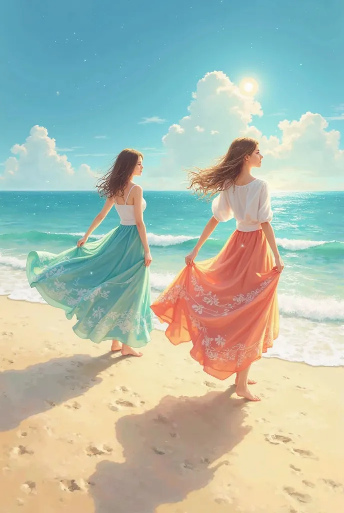 Women in skirt at beach 