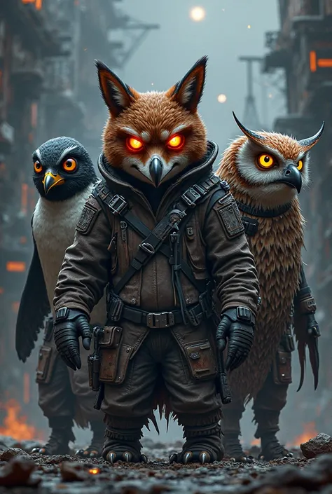 Une image de pingouin, de renard et de hiboux style badasse gaming