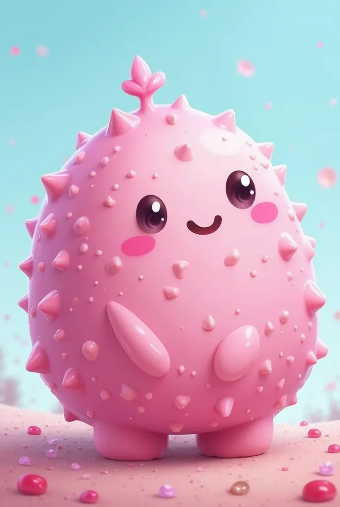 a pink microorganism in cartoon style.  here's a detailed description :

form: A rounded shape, like a fluffy ball, with small bumps or "Little hair" short around, giving a fun and organic look.
Cor: vibrant pink, with lighter and darker tones to give dept...