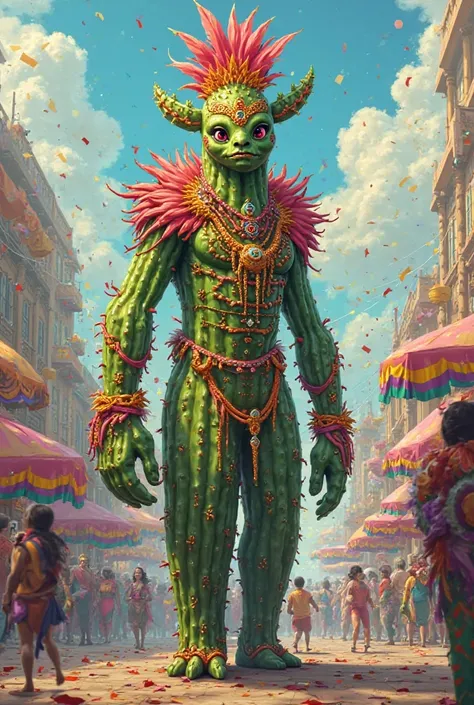 Humanoid cactus man dressed up for carnival