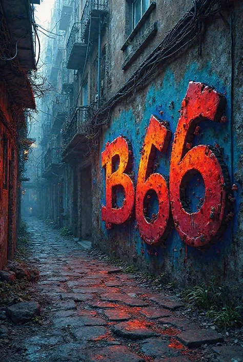 Graffiti in a dark alley that says B66