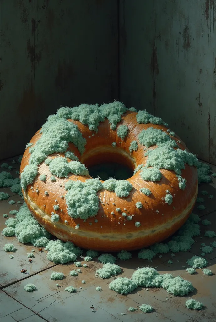 a rotten piece of donuts with mold