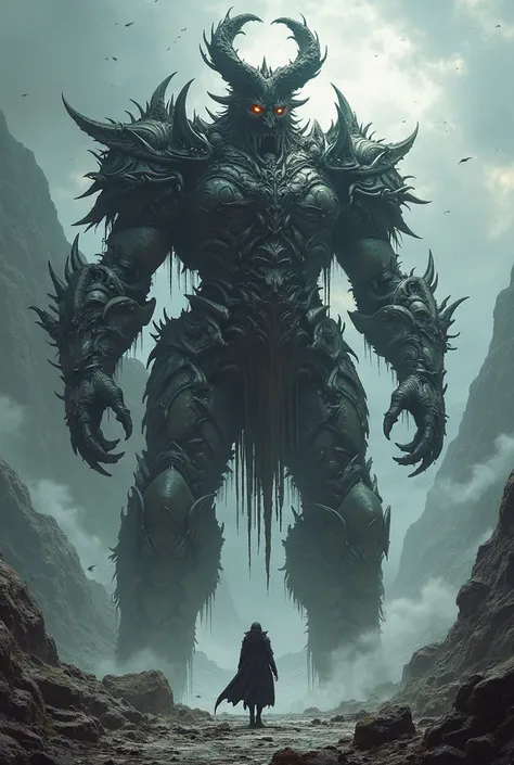 dark fantasy boss illustration similar to Elder Ring and Dark Souls