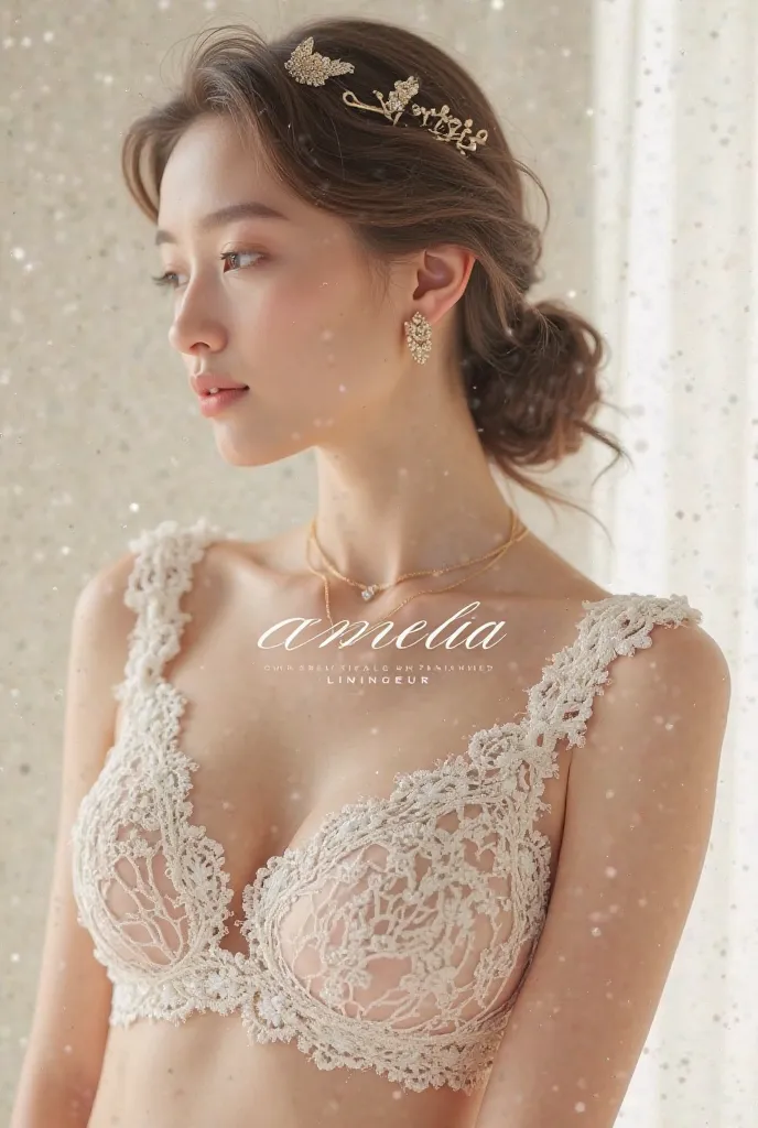 Elegant brand idea that had lace in bourds and the name Amelia and below in small and capital letters for the word lingerie 