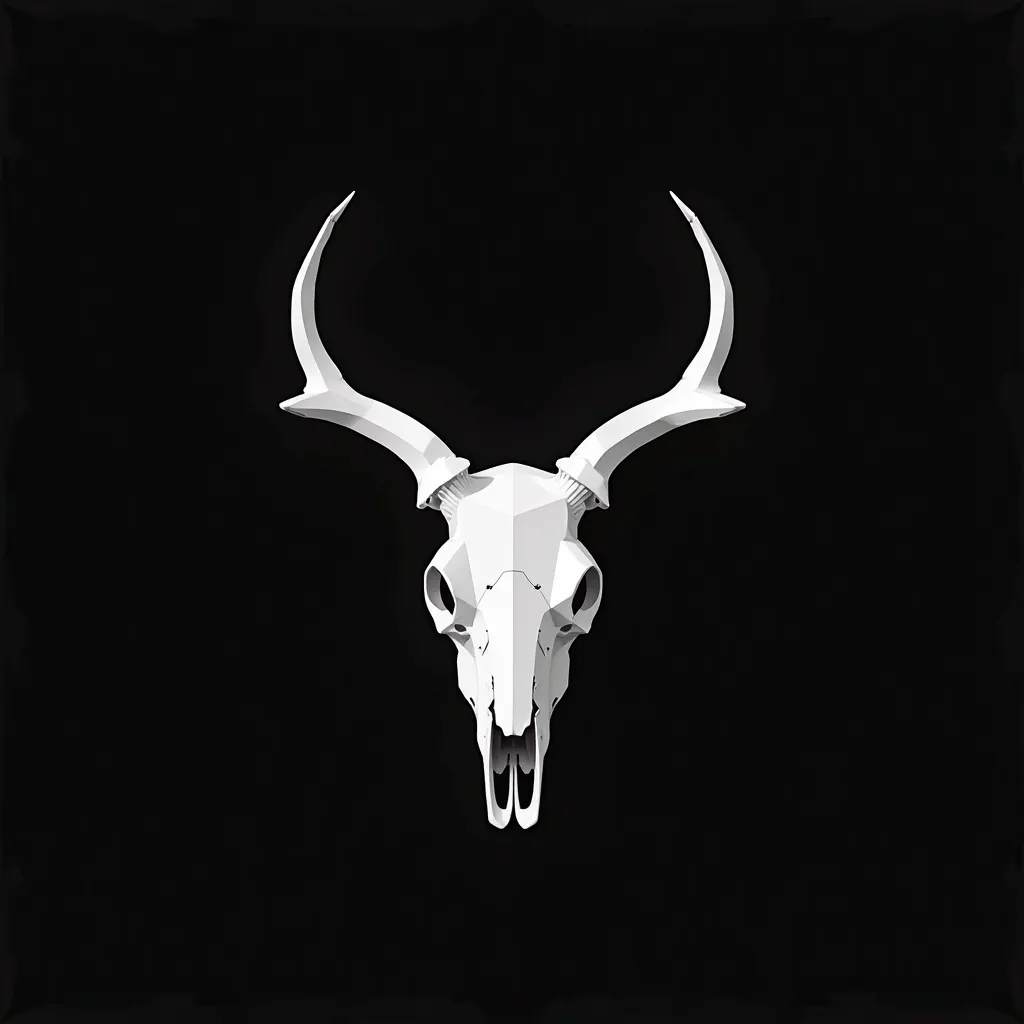 make a simple and minimalistic, geometrical white deer skull with a black background