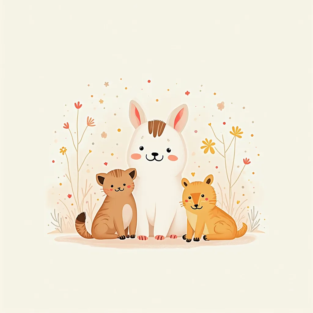 A refined, minimalist illustration that embodies warmth, happiness, and serenity. Soft pastel colors should create a soothing and visually inviting design, appealing to a wide audience. Subtle, delicate details—such as gentle dots, flowing lines, and light...