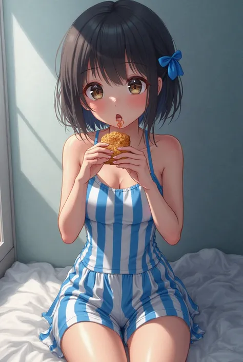 One girl、 school swimsuit、Blue striped bread、 putting dildos in my pussy、 super mini skirt、 ahe face, Anime