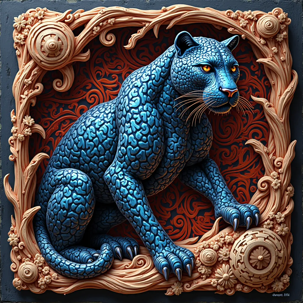 NFT colorful 3d woodcut panther flashy