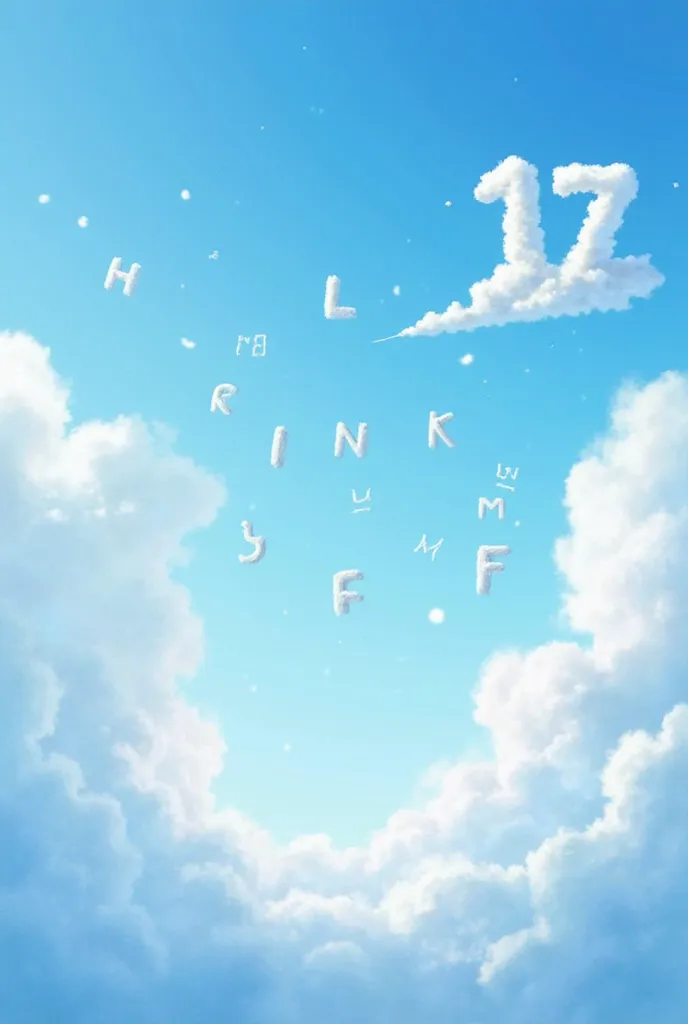 Create an image of the blue sky with clouds and that has letters in the shape of a cloud and the number 17 in the shape of a cloud