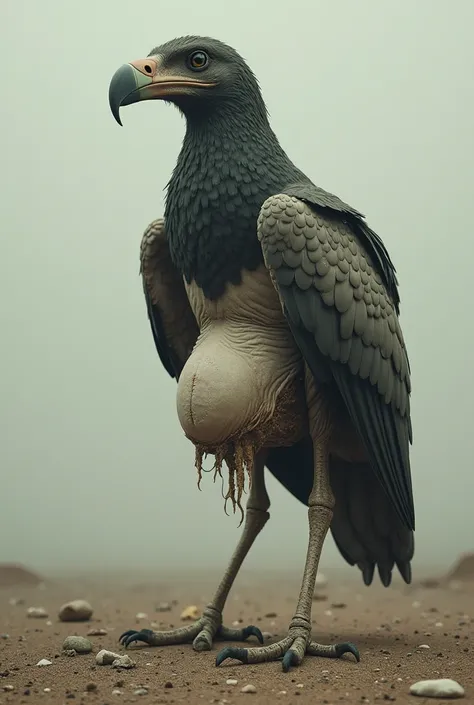 bird with drooping human balls and a penis