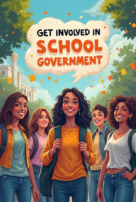 Create a poster that refers to "! Your participation can change the course of our school! ! Let's make School Government an opportunity to grow and improve!. Cheer up and be part of the change!!"