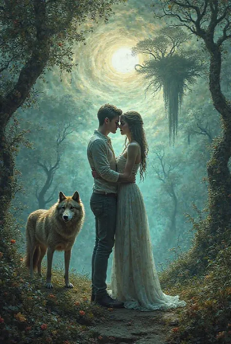 The paradise of two insane lovers with a pet wolf 