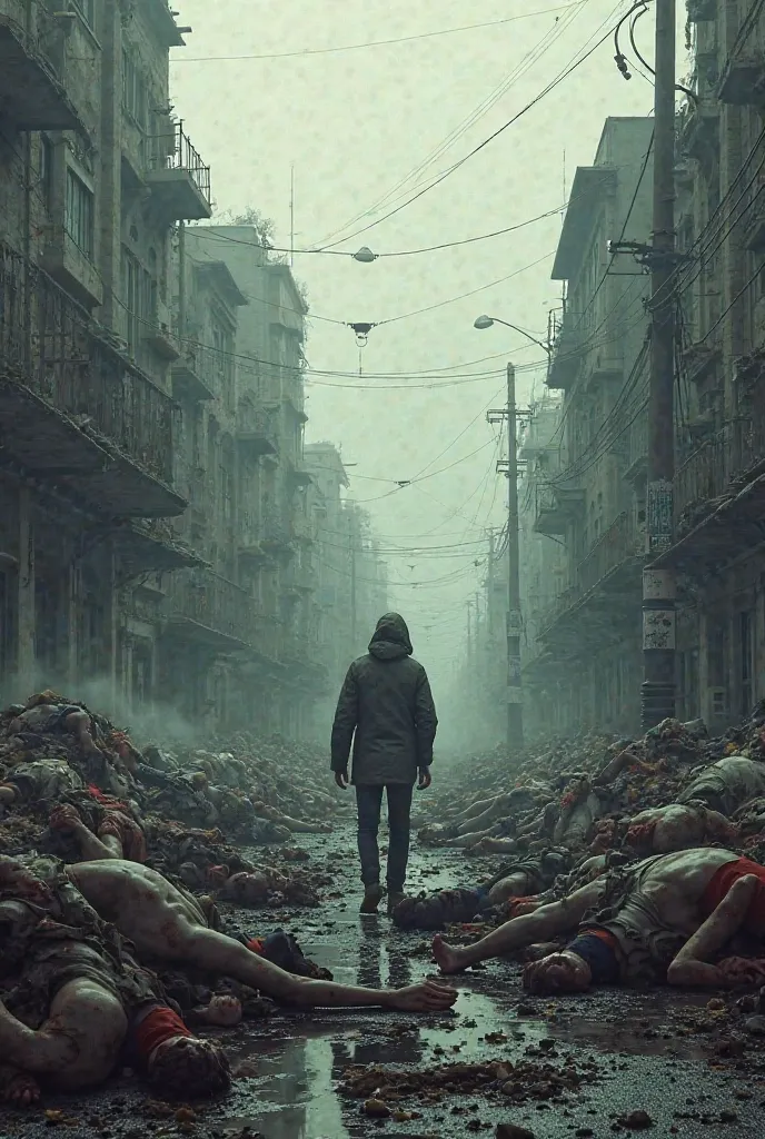 representation of empty streets and piles of bodies