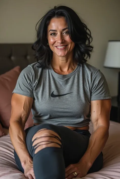 Hyperrealistic muscle image bulk woman massive testosterone you can't tell it's an image generated by AI, Argentinian woman with extreme muscle bodybuilder physique, 54 years old,very muscle bulk woman ,  average height, super muscular legs with incredibly...