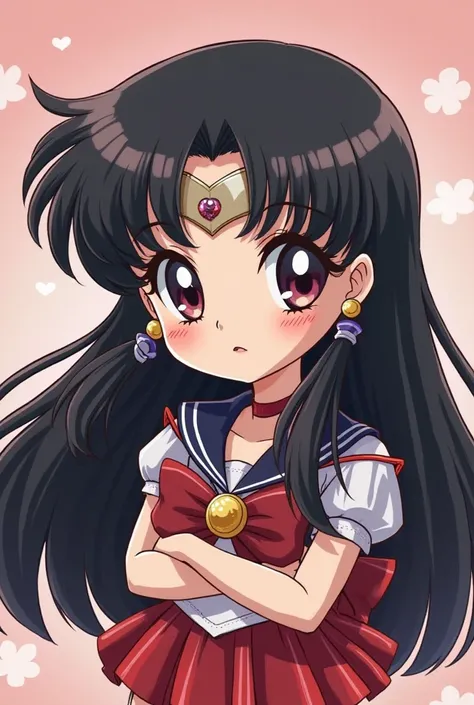 "An illustration of Rei Hino from the anime Sailor Moon. Being the civil form of Sailor Mars if you can do it to me like a baby His long, black hair is well defined, with expressive eyes and a serious but elegant face.  The artistic style that is chibi