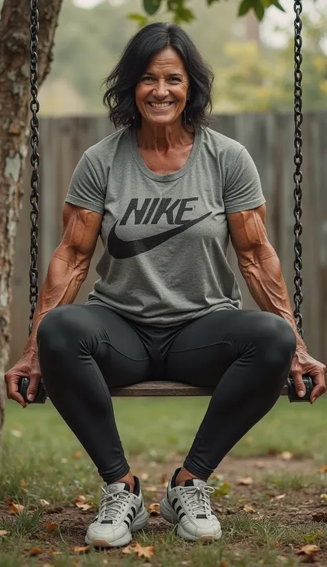 Hyperrealistic muscle image bulk woman massive testosterone you can't tell it's an image generated by AI, Argentinian woman with extreme muscle bodybuilder physique, 54 years old,very muscle bulk woman ,  average height, super muscular legs with incredibly...