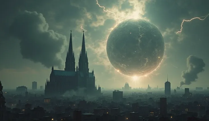 End times A huge asteroid impact over Cologne's skyline Cologne Cathedral is also visibly gloomy storms