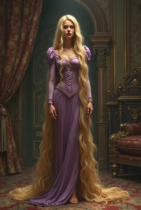 Rapunzel as a cruel Mistress shows off her slightly dirty feet