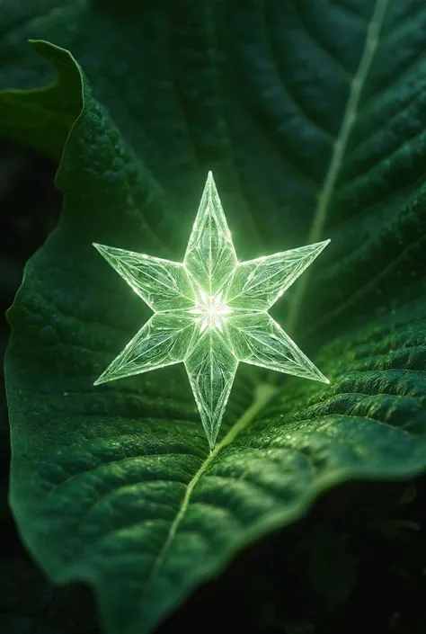 A six-pointed star with a shadow generated from a light on the upper left of the leaf.