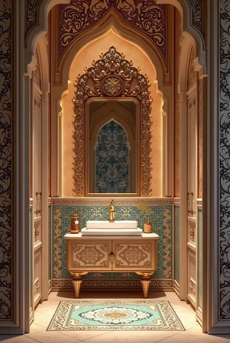 create for me a guest toilet with the arabic islamic interior design style