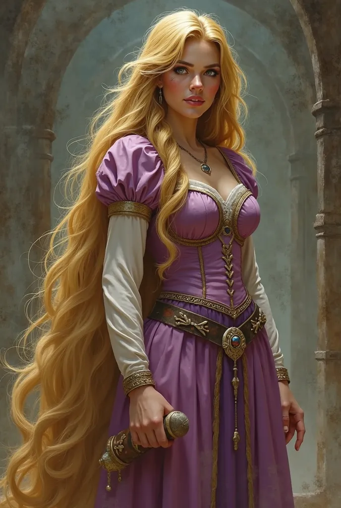 Rapunzel in a drawing similar to the original sternly shows her dirty heels to the camera