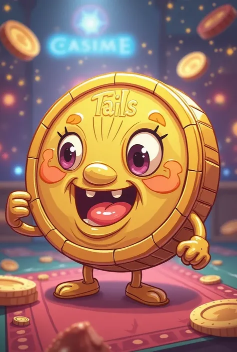 Cartoon coin with the word "Tails"