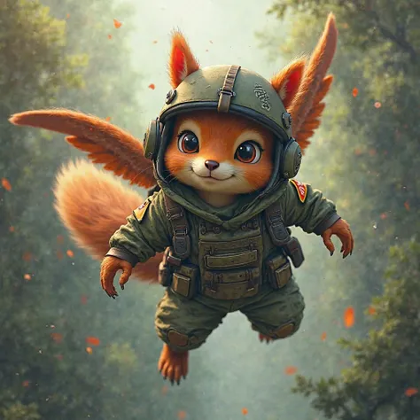 Create an avatar 
A flying squirrel ( glider with his skin ) 
in Military Skydiver .
Leaping from a very tall tree
Dressed as a soldier, brand " S2R R6" on his helmet or on an armband 
Armed and Furious Kamakaze really badass

