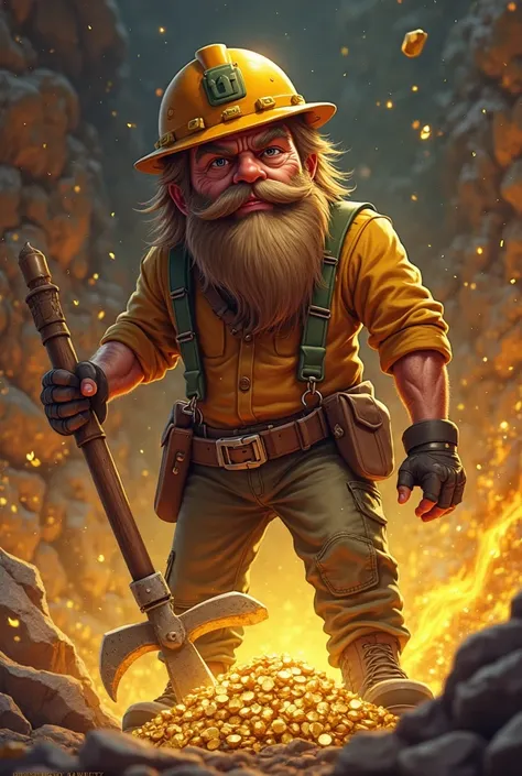  Create an image, how a gachter guy with a pickaxe in gakhta mines GOLD (, the man from the Gold digger game in the browser), show the intensity of the process, how he gets, you can add sparks ( Format 16:9)

Focus on the miner, a moderate amount of gold( ...