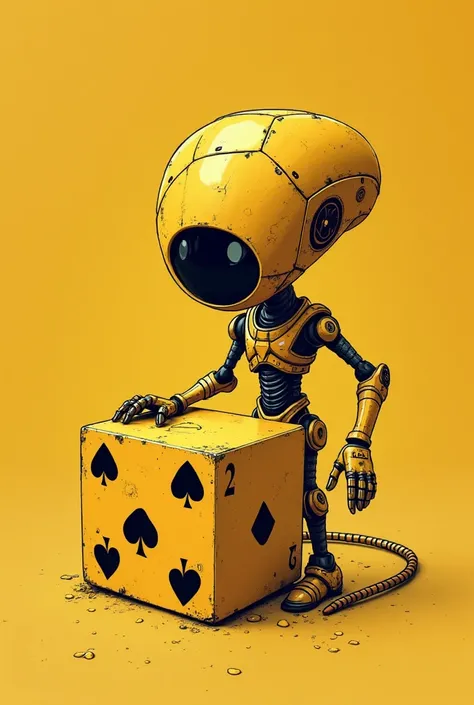  puts a cube estilo pokerball, Alien technology, color color yellow orange 242,206,22 with Opportunity inscription Futuristic technology concept. AI future technology, minimalist, character, simplist,  cartoon style, character, fine lines and color black, ...