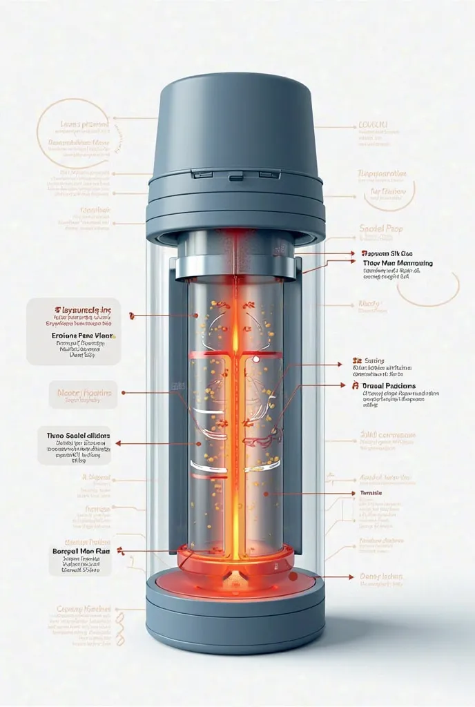 . Create a detailed diagram or simulation of a thermos , showing how it works and how thermodynamic principles are applied to words that are in Spanish 