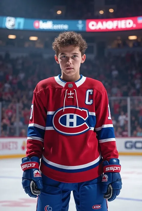 Make me an image of Cole Caufield in a Montreal Canadien jersey 