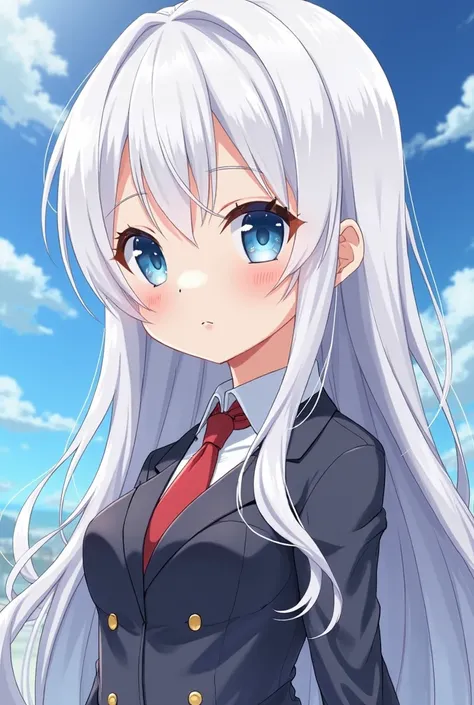 anime girl with long white hair and blue eyes in uniform, perfect white haired girl, girl with white hair, beautiful anime high school girl, white haired, anime style 4 k, anime visual of a cute girl, anime girl with long hair, one girl has white hair, det...