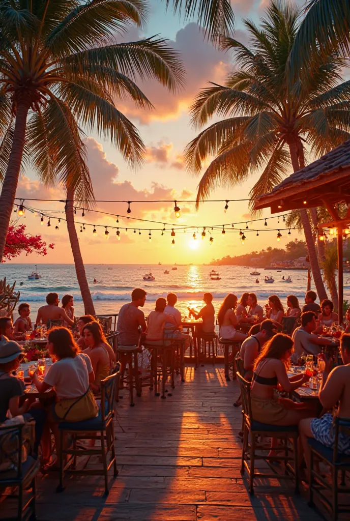 Sunset beach bar vibrant atmosphere 