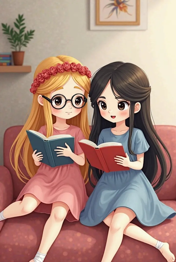 She creates an animated image of two girls as friends. One is a girl with long blond hair with a circle, black frame lenses and pink dress, la white skin y tiene una hermosa corona de flores rojas en su cabeza y tiene los ojos marrones. The other friend is...