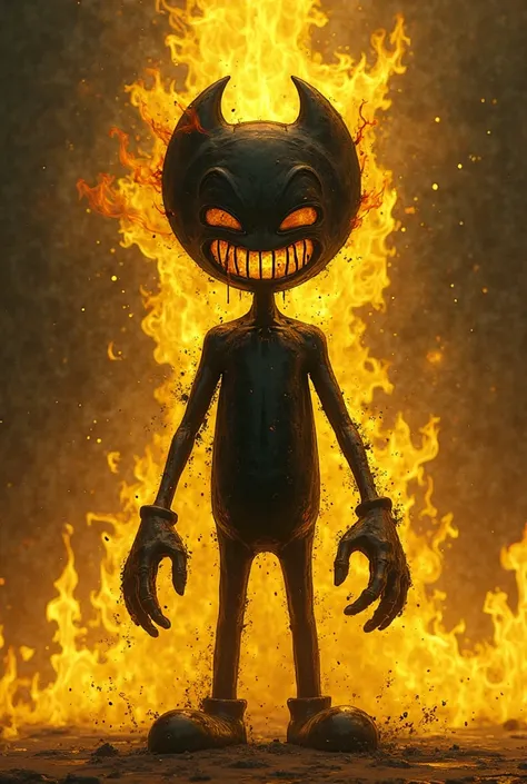 Nightmare Bendy with yellow fire around her 