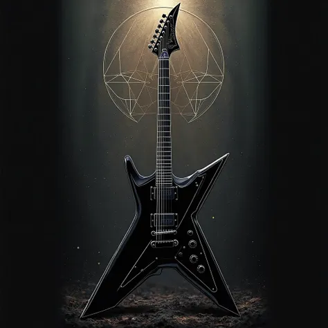 Create a band logo with the name  "Heavy Halo" Where there is a black bc rich warlock guitar with a geometric shape