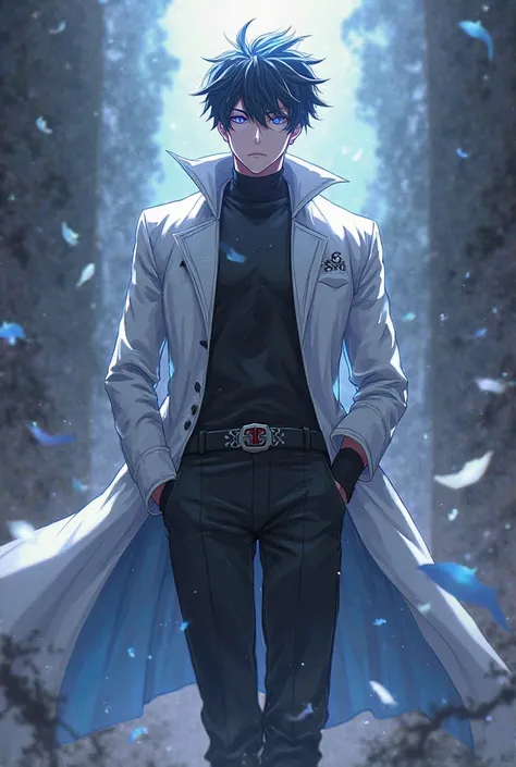 Gojo saturo glowing eyes in anime style in coat pant