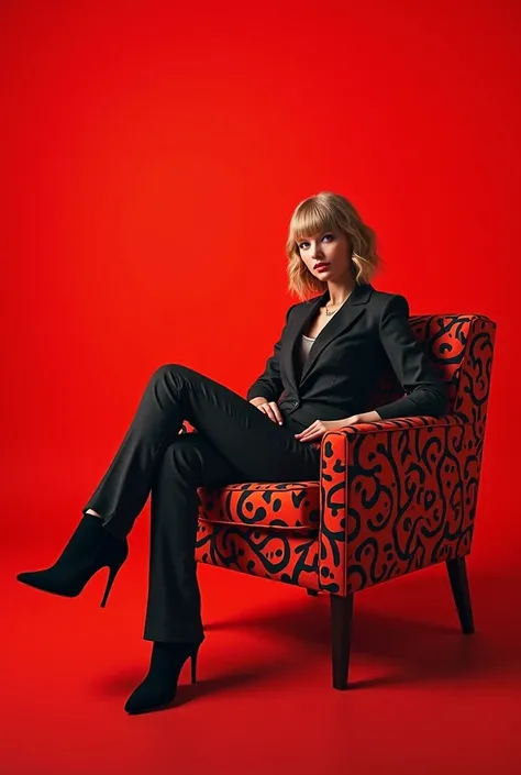 I need Taylor Swift to sit in a chair printed with a red background 