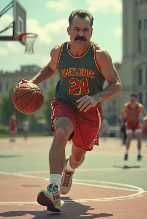 Make an image of Joseph stalin playing basketball