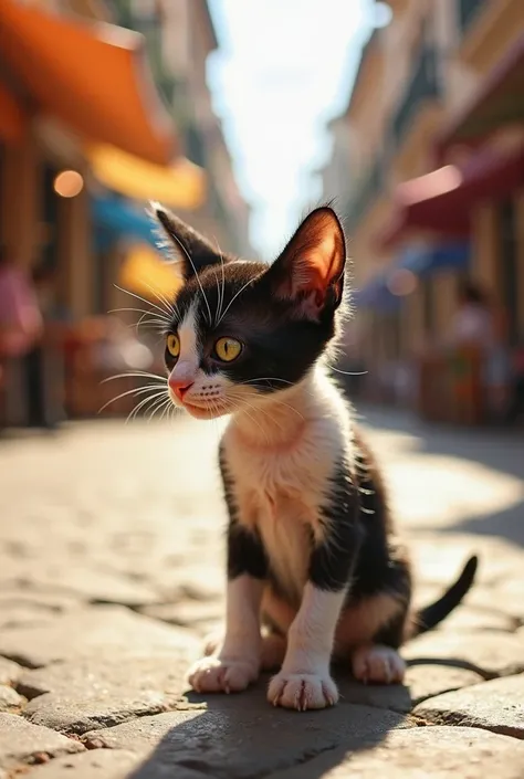 In the heart of a vibrant, sun-drenched square, a fragile, emaciated little kitten named Tico stands out amidst the bustling crowd, his black and white fur matted and disheveled. His once-lustrous eyes now appear dull and sorrowful, his tiny face gaunt and...