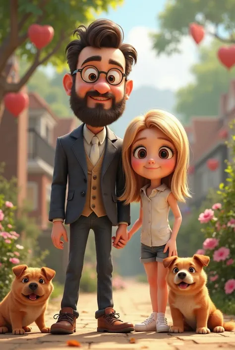 Create a Pixar-style movie poster, with 3D animation characters and lots of colors and details the title is 'Family Humor' and shows a man with white leather lenses with a slightly large forehead and who has a padlocked beard, formal dress and a white-skin...