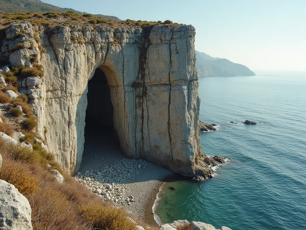 The cliff rises for ten meters to the sky, a ghostly monolith that bears the signs of a vanished past. The rocks, levigate ma screpolate, tell the story of an ancient waterfall that once rustled with impetus along the wall, pouring its strength into a lake...