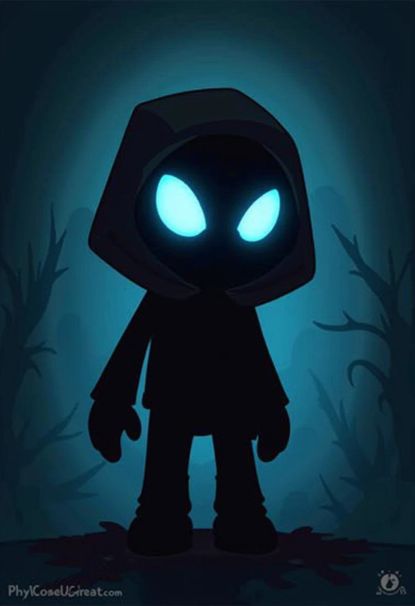 a cartoon icon. a guy with bright blue eyes in the dark, you can only see his silhouette and especially his eyes highlighting. the icon has to be a well-tested character so that other players feel respect and won't bother you